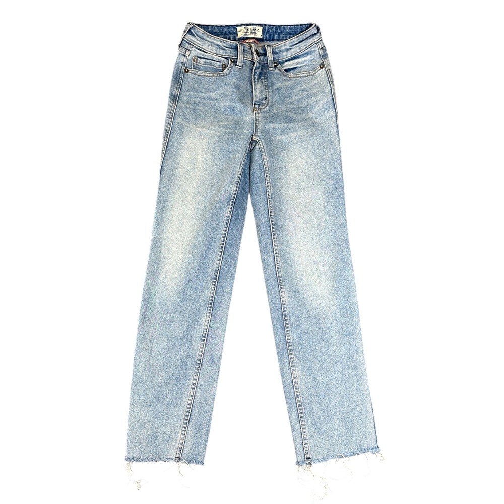We The Free Free People Light Wash Raw Hem Straight Leg Jeans Size 24